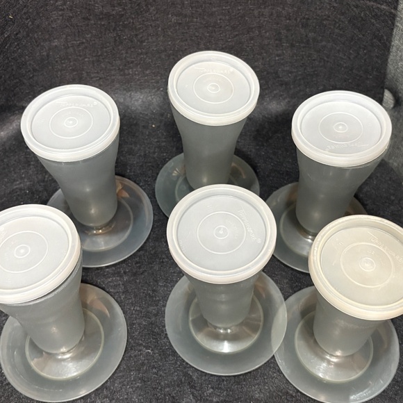 Vintage 6 TUPPERWARE Sheer Grey Tall Dessert Parfait Cups #754 & Lids #296 - Picture 7 of 7